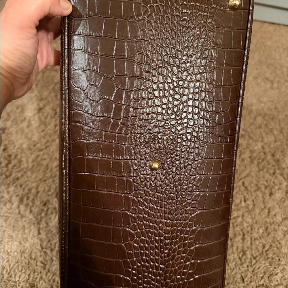 Massimo Castelli Brown Croc-Embossed Large Leather Bag
